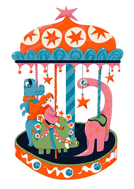 Dinosaur Carousel with Girl Rider