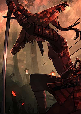 Female Samurai in Forest Illustration