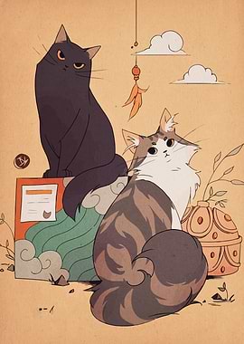 Two Cats Illustration