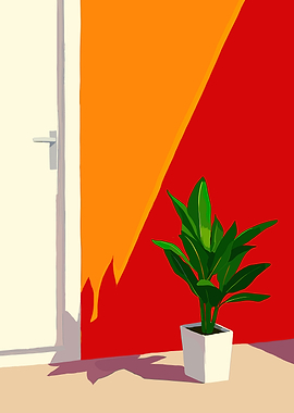 Minimalist Interior with Plant and Door