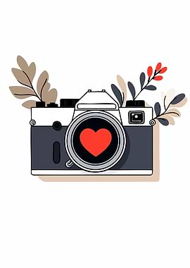 Camera with Heart and Floral Accents