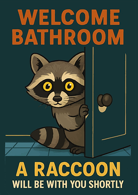 Welcome Bathroom Raccoon Cartoon Illustration
