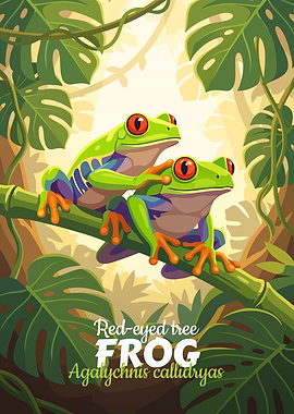 Red-Eyed Tree Frogs in Jungle