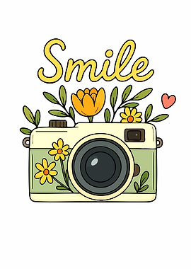 Floral Camera with Smile Text