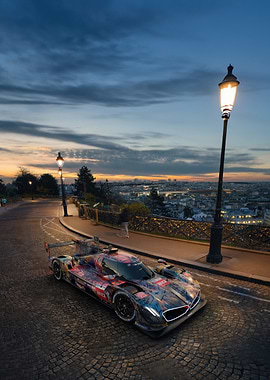 Race Car in Paris at Dusk BMW