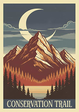Conservation Trail Mountain Landscape Poster