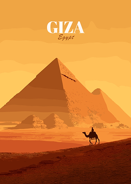 Giza Egypt Pyramid Camel Desert Illustration
