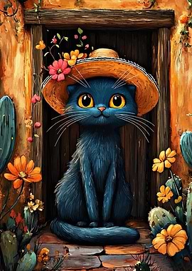 Cat in a Hat with Flowers