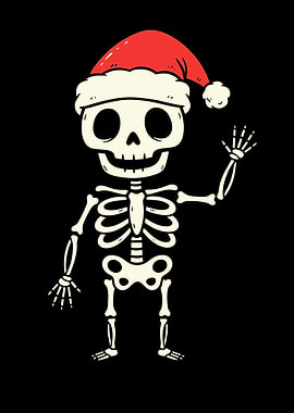 Cartoon Skeleton with Santa Hat