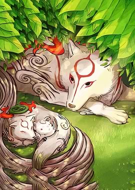 Okami Amaterasu and Chibiterasu Illustration