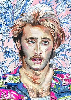 Nicolas Cage Portrait with Floral Background