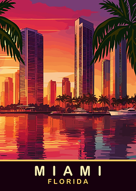 Miami Florida Skyline at Sunset