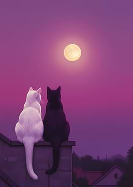 Cats Gazing at the Moon