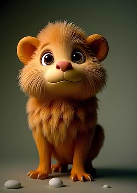 Cute Orange Cartoon Lion Cub Portrait