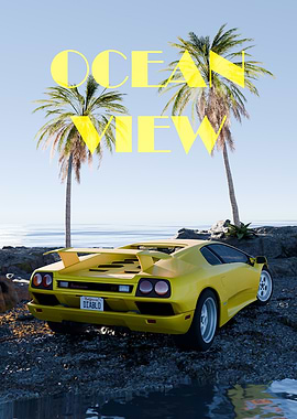Yellow Lamborghini Diablo Ocean View