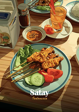 Satay Indonesia Food Illustration