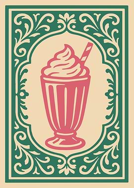 Milkshake Illustration with Ornate Border