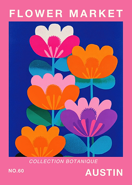 Austin Flower Market Botanical Travel Poster