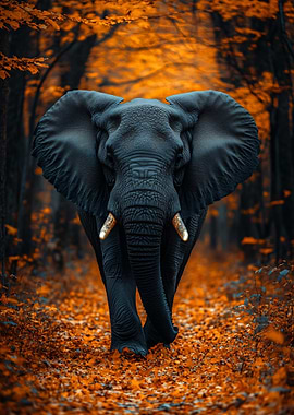 Elephant in Autumn Forest