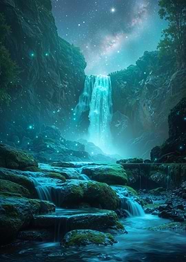 Waterfall Landscape at Night