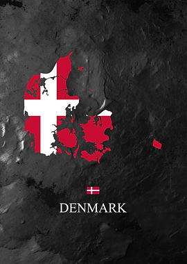 Denmark Map with Flag on Dark Background