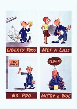 Navy Sailor's Misadventures Cartoon Poster