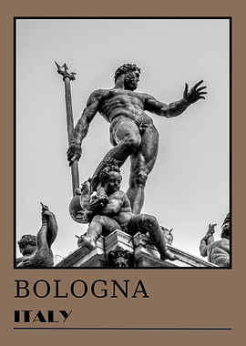 Bologna, Italy: Fountain of Neptune Photo Travel Poster