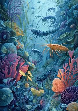 Underwater World with Shrimp and Coral