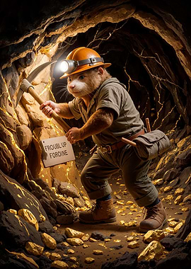 Anthropomorphic mole Miner in Gold Mine