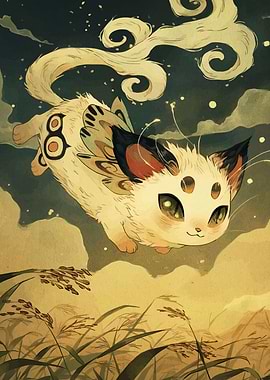 Fantasy Cat with Butterfly Wings Illustration