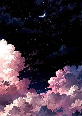 Night Sky with Clouds and Moon