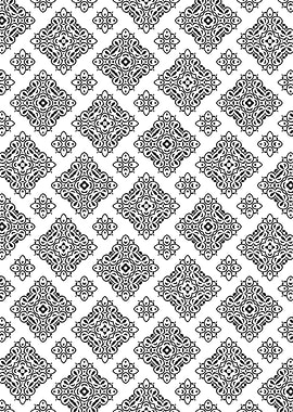Black and White Rhombus Floral Pattern