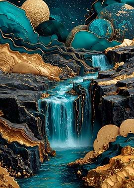 Teal and Gold Waterfall