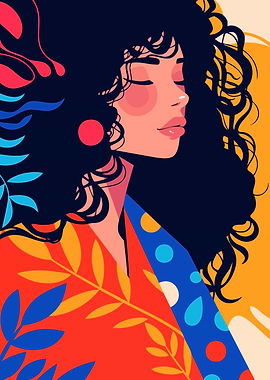 Colorful Portrait Serenity Minimalist Abstract Art Illustration