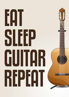 Eat Sleep Guitar Repeat Bold Typography motivational slogan poster