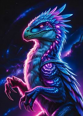 Cosmic Dragon: Mystical Creature with Neon Glow in the Galaxy Fantasy Art