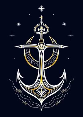 Mystic Anchor Art with Stars Moon and Fish
