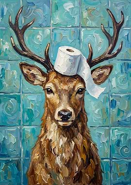 Deer with Toilet Paper Hat