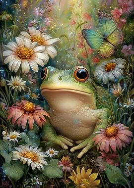 Frog in a Flower Garden