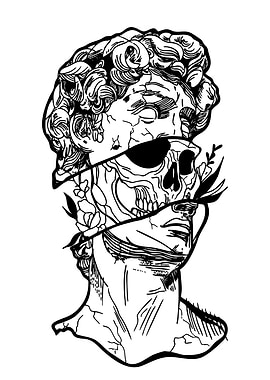 David Statue Skull Floral Line Art