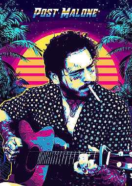 Post Malone Retro Guitar Art