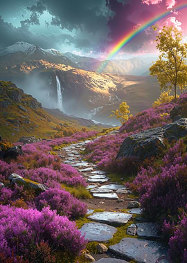 Waterfall Stone Path Rainbow