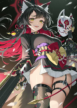Anime Girl with Fox Ears and Mask