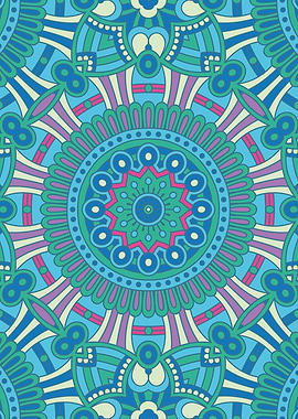 Rustic Bohemian Geometric Mandala Blue Purple