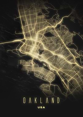 Oakland, USA - Radiant Bayfront City Map Poster, Modern Urban Wall Art