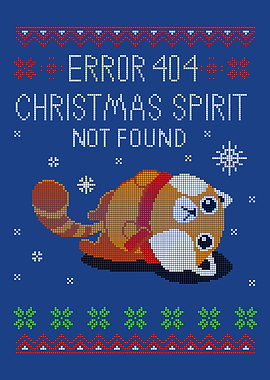 Error 404 Christmas Spirit Not Found - Pixel Art Cat