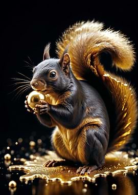 Golden Squirrel with Golden Nut