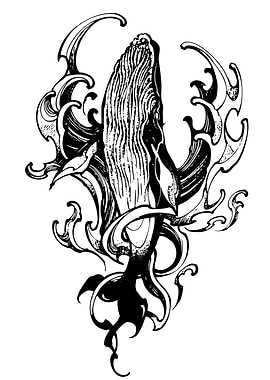 Whale in Black and White Ink