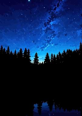 Night Sky Over Forest