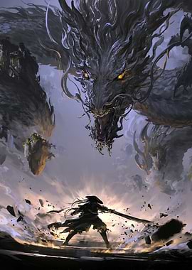 Dragon and Warrior Confrontation